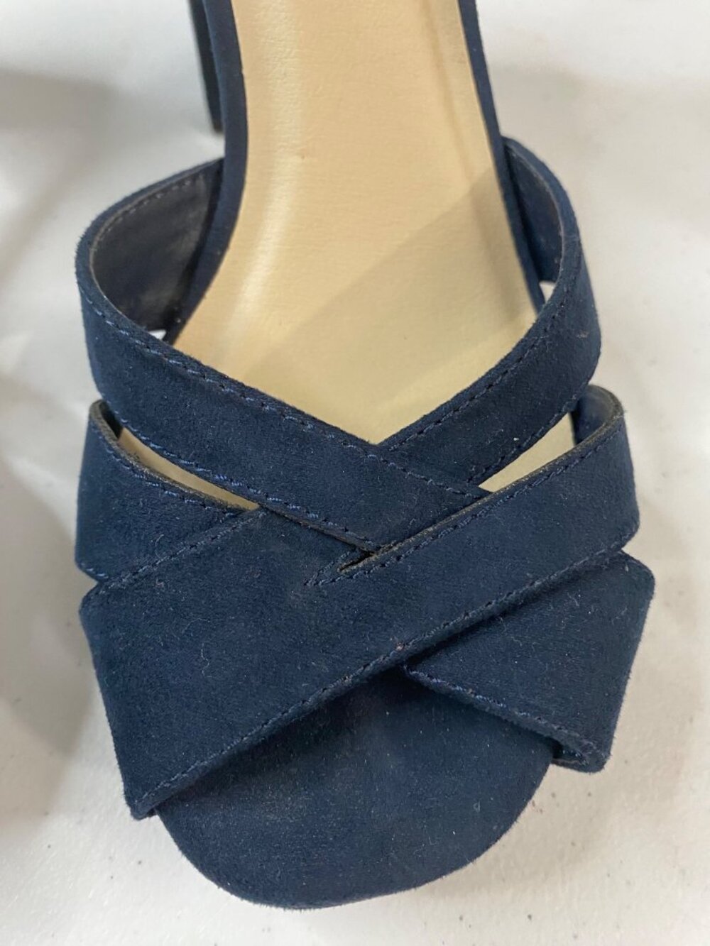 PoP Navy Blue Heels Sandals Womens 6.5 M Block Heel Strappy, Dress Shoes - Picture 4 of 16